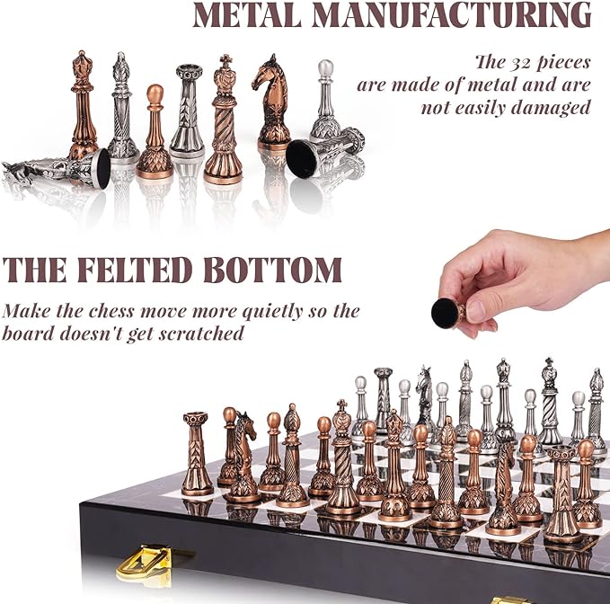 Retro Metal Chess Set for Adults and Kids – Marbling Chess Board - Image 4