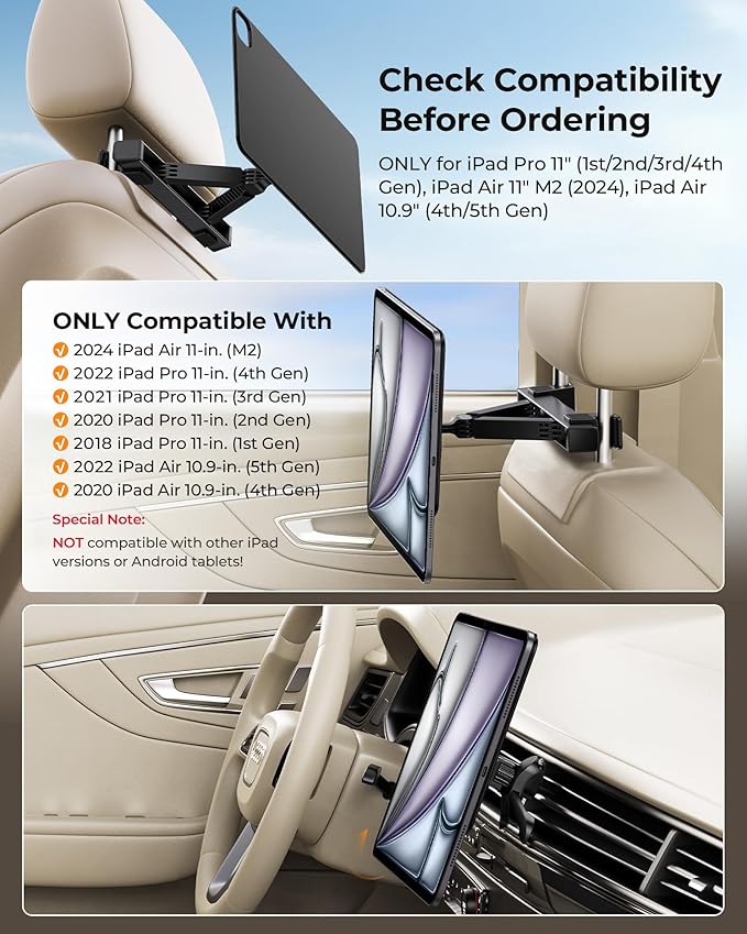 KU XIU Magnetic iPad Holder for Car Headrest, Backseat Tablet Car Mount for - Image 2
