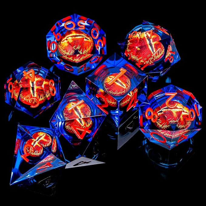 ARUOHHA DND Resin Dice Gazes Eye Dice Blue Red Liquid Core Flaming RPG Sharp - Image 6