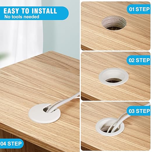 2" White Desk Grommet, JTemgle Plastic Cable Hole Cover Computer Table Cord - Image 6