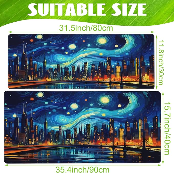 Desk Pad, City Starry Night Desk Mat, Abstract Oil Painting Large Gaming Mouse - Image 2
