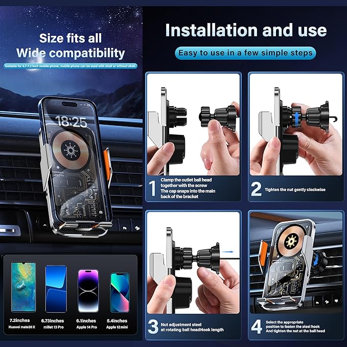 Car Phone Holder Charger Wireless Cell Phone Car Mount - 15W Fast Charging - Image 9