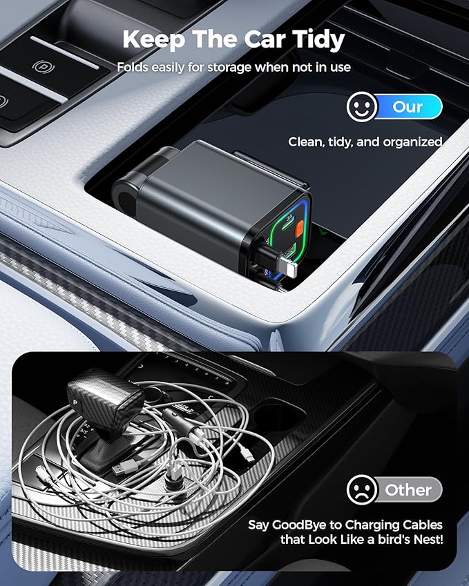 Retractable Car Charger 84W, 4-in-1 Fast Car Charger - Image 6