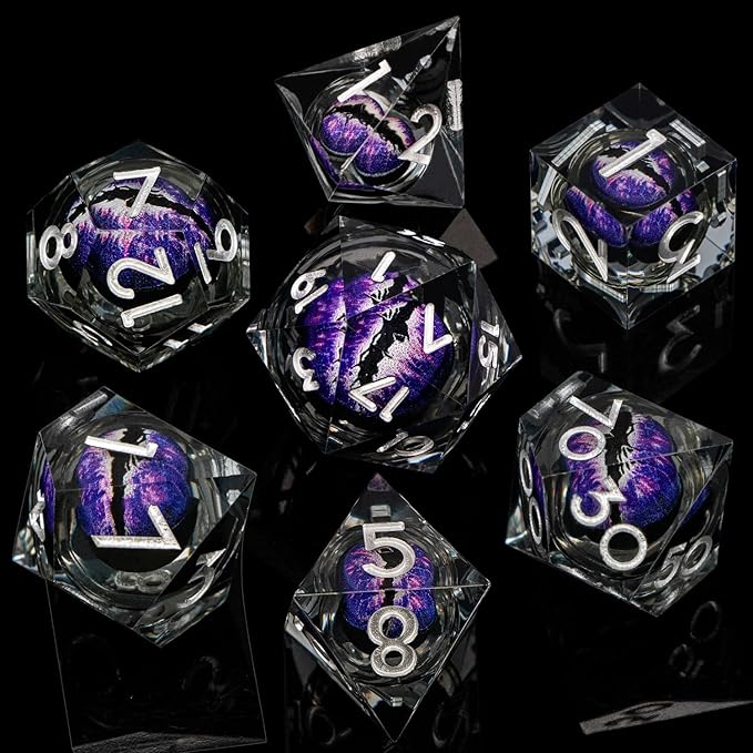 ARUOHHA DND Resin Dice Dragon Eye Dice Liquid Core Purple Sharp Edged Dice Set - Image 2
