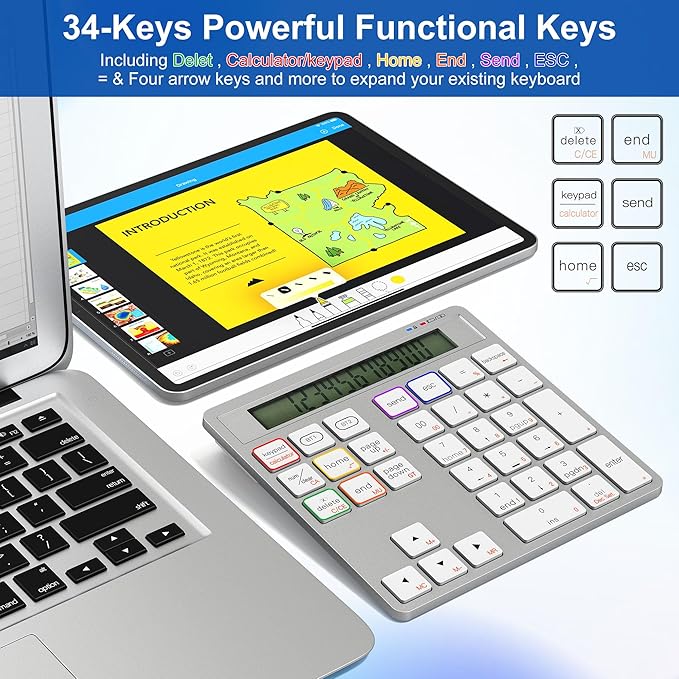2-in-1 Wireless Number Pad & Calculator, 34-Key Portable Number Pad - Image 3