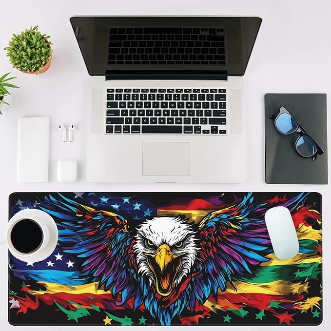Mouse Pad Large Flag with an Eagle Non-Slip Gaming Desk Mat with Stitched Edge - Image 2