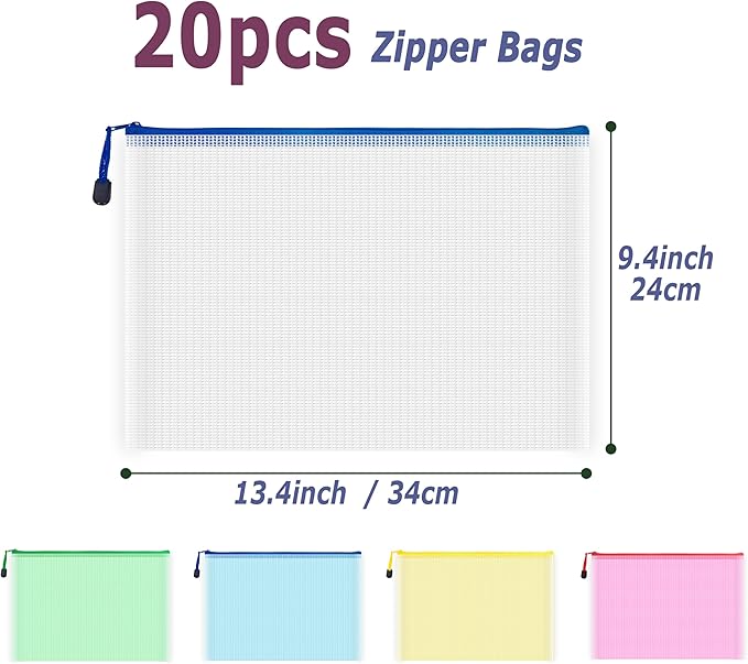 AUSTARK 20 Pcs Zipper File Bags, Plastic Mesh Pouch, Board Game Storage Bag - Image 2