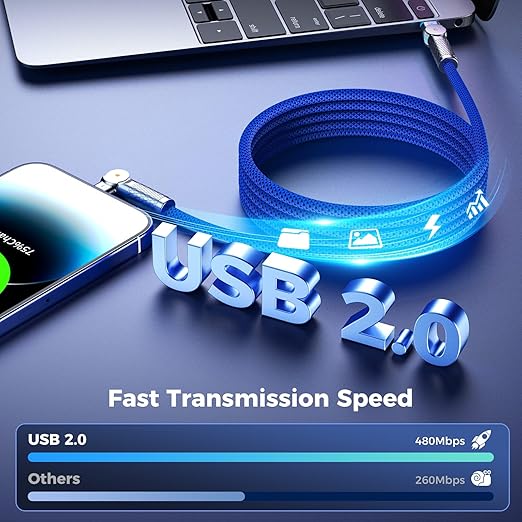 USB C to USB C Cable 6.6ft, 240W 2-Pack Braided 180°Rotating Type C Charging - Image 3