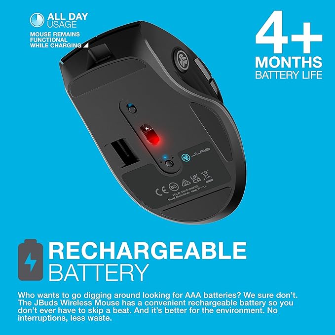 JLab JBuds Wireless Mouse, Connect Via Bluetooth or USB Wireless Dongle - Image 8