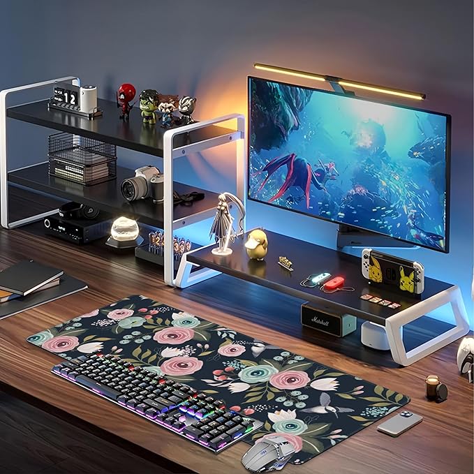 Colorful Flowers and Birds Desk Mat, Large Spring Floral Bird Gaming Keyboard - Image 6