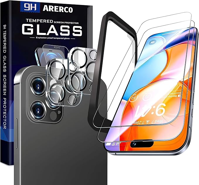 2 pack Full 9H+ 12FT Military Grade Glass Screen Protector by ARERCO
