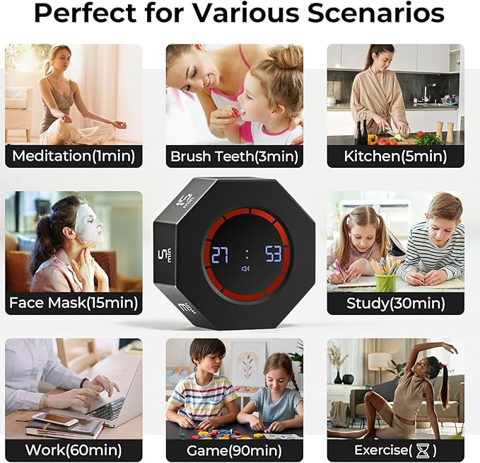 Rechargeable Pomodoro Timer, 8-Angle Auto-Rotating Screen - Image 5