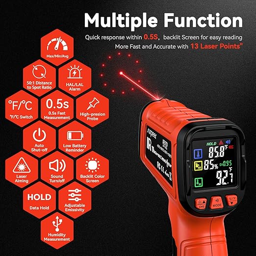 -58°F to 2732°F Infrared Thermometer IR Laser Gun 50:1, Digital Temperature - Image 3