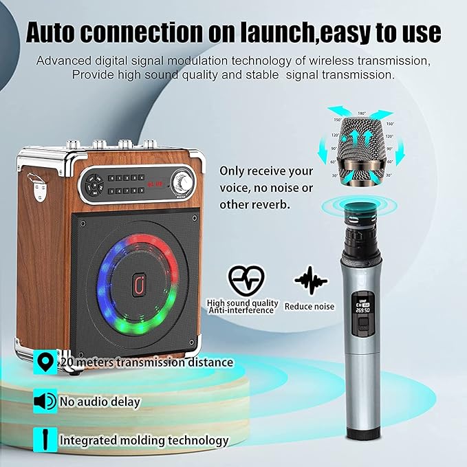 Bluetooth Speaker with Two Wireless Microphones, Outdoor Speaker with - Image 4