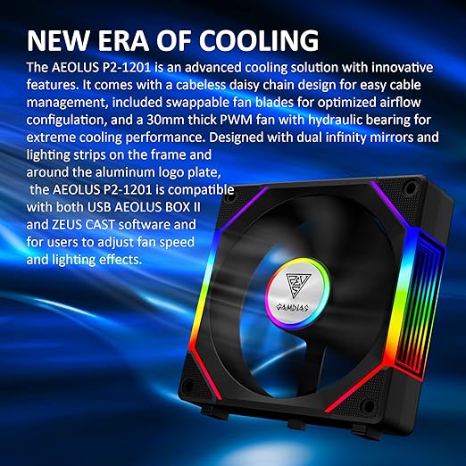GAMDIAS 120mm ARGB PWM Case Fan, 2 Blades in 1 Fan Pack, Sync - Image 2
