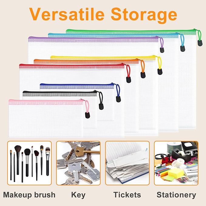 100Pack Mesh Zipper Pouch Bags, Waterproof A4 Letter Size Document Zipper - Image 6