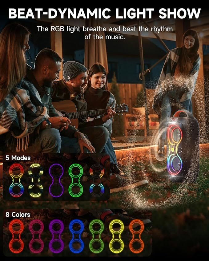 Wireless TWS Portable Bluetooth Speaker, Beat-Driven Lights, 120dB Loud Stereo - Image 3