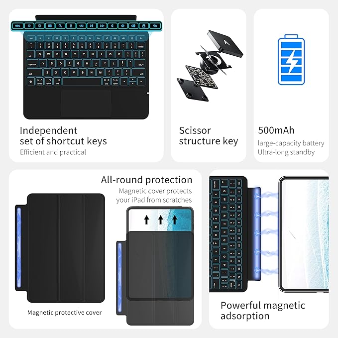 Keyboard Case for iPad 10th Generation and iPad 11th, Magnetic Detachable - Image 3