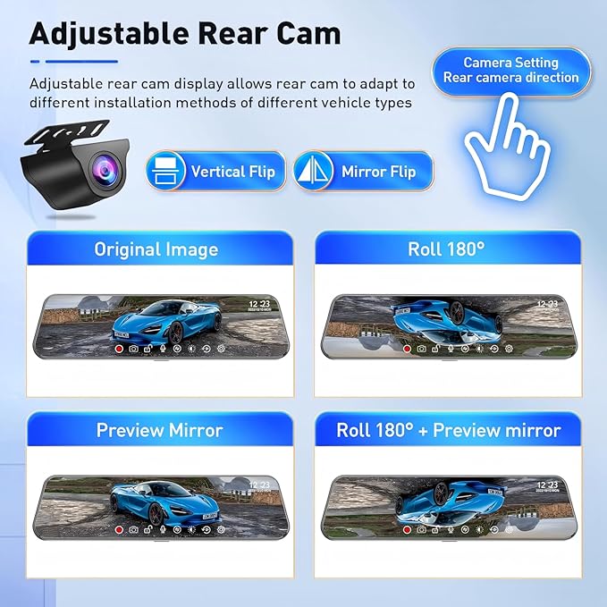 Mirror Dual Dash Camera with Voice Control, 4K+2.5K 10" Rear View Mirror Camera - Image 9