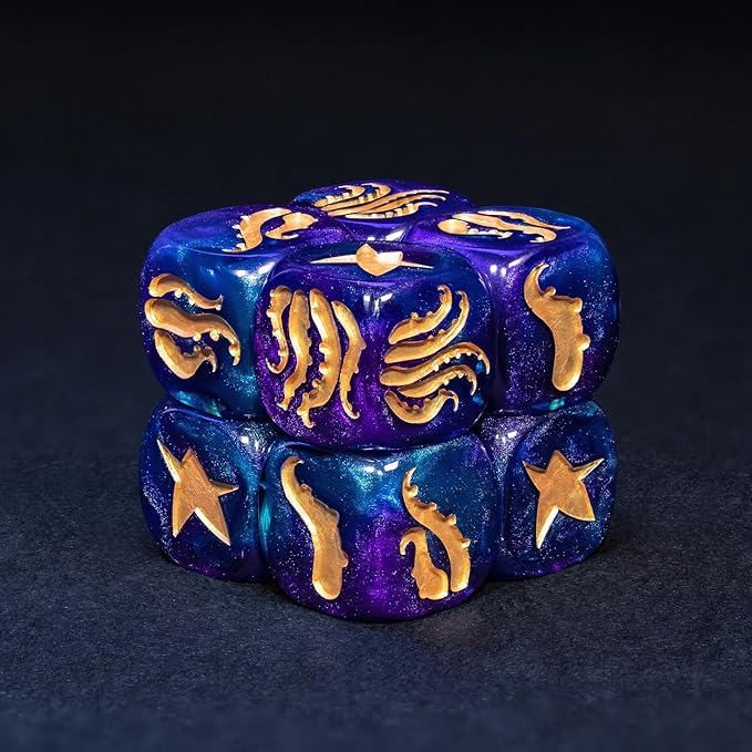 Cthulhu Tentacle Dice Set – 10 x D6 Eldritch Horror Dice | Golden Elder Sign | by DiceBell