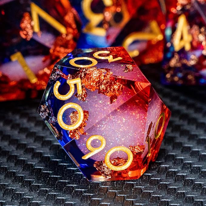 ARUOHHA Liquid Core DND Dice Set, RPG Golden Numbers Blue Red Dungeons - Image 5