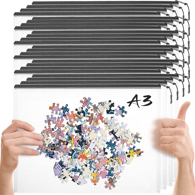 24pcs Mesh Zipper Pouch Puzzle Storage Bags A3 17x12 Inches Large File Bags by YOPCDJ