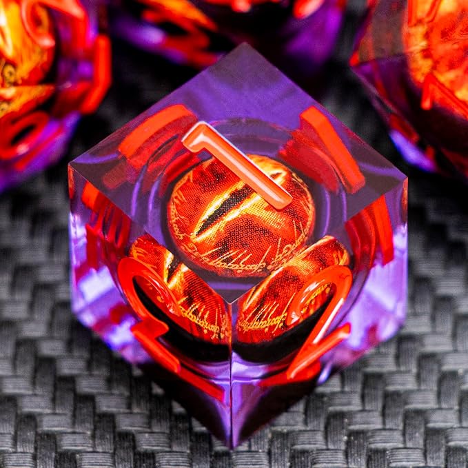 ARUOHHA DND Resin Dice Gazes Eye Dice Purple Red Liquid Core Flaming RPG Sharp - Image 3