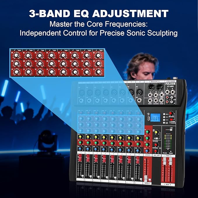 8 Channel Audio Mixer, Professional Music Mixer Board DJ Mixing Console - Image 3