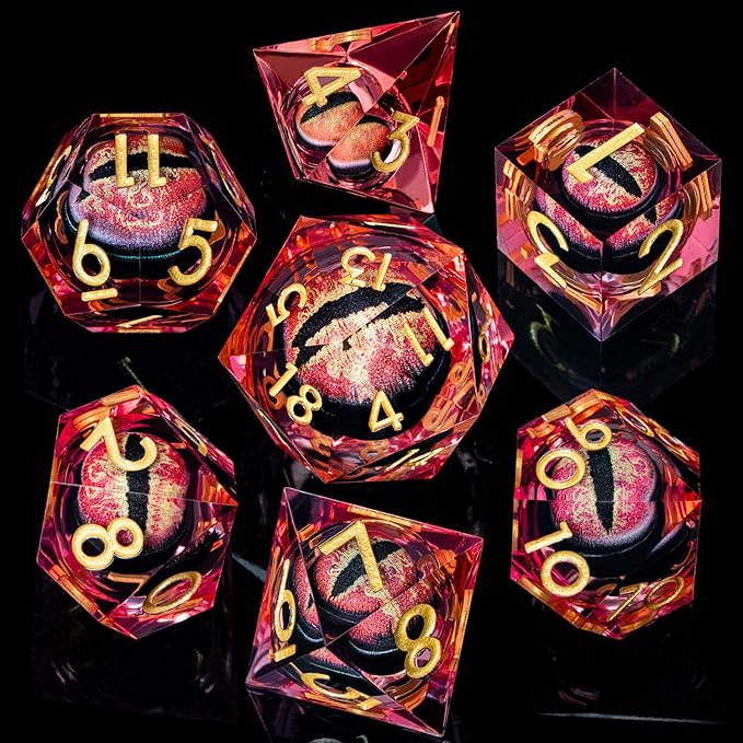 ARUOHHA DND Resin Dice Dragon Eye Dice Liquid Core Red Sharp Edged Dice Set - Image 2