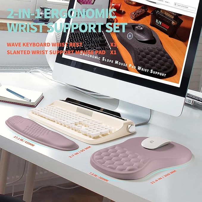 2-in-1 Ergonomic Set, Wave Rise Keyboard Wrist Rest and Massage Bulge Slope - Image 5