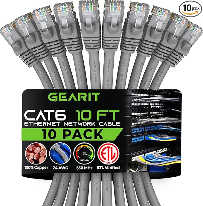 GearIT Cat 6 Ethernet Cable Cat6 Network Patch, Snagless Cord, Internet by GEARit