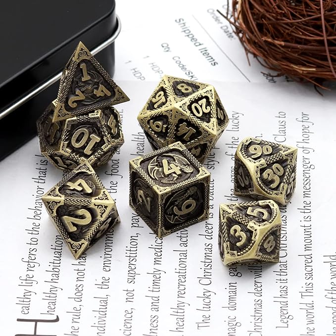 PJOY D&D Dice Set Dragon Metal DND Dice Set Antique Bronze - Image 7