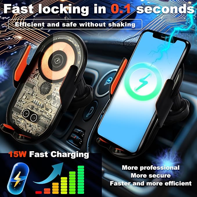 Car Phone Holder, Wireless Car Charger Air Vent Auto-Clamp Cell Phone Car Mount - Image 3