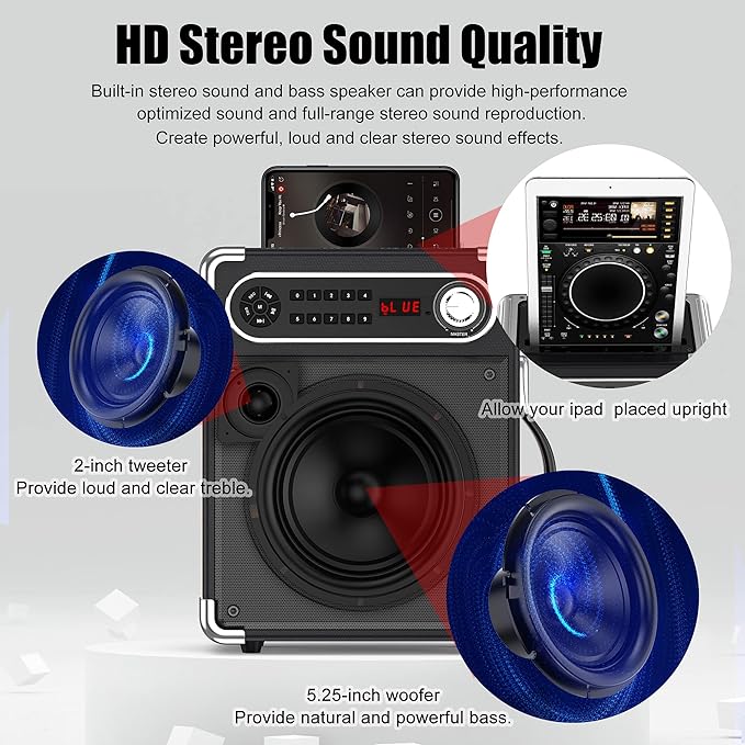 Bluetooth Speaker with Two Wireless Microphones, Outdoor Speaker with - Image 2