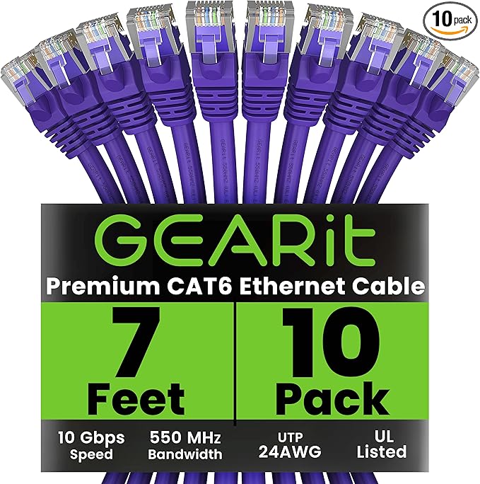 GearIT Cat 6 Ethernet Cable Cat6 Network Patch, Snagless Cord, Internet by GEARit