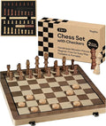 PlayVibe Wooden Chess Set 15'' & Checkers Board Games by PLAYVIBE