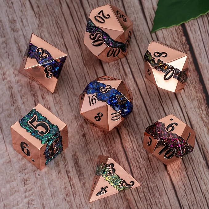 Metal RPG Dice Set, DND Polyhedral Dice Set 7pcs, Metallic Glitter Large Stripe - Image 3