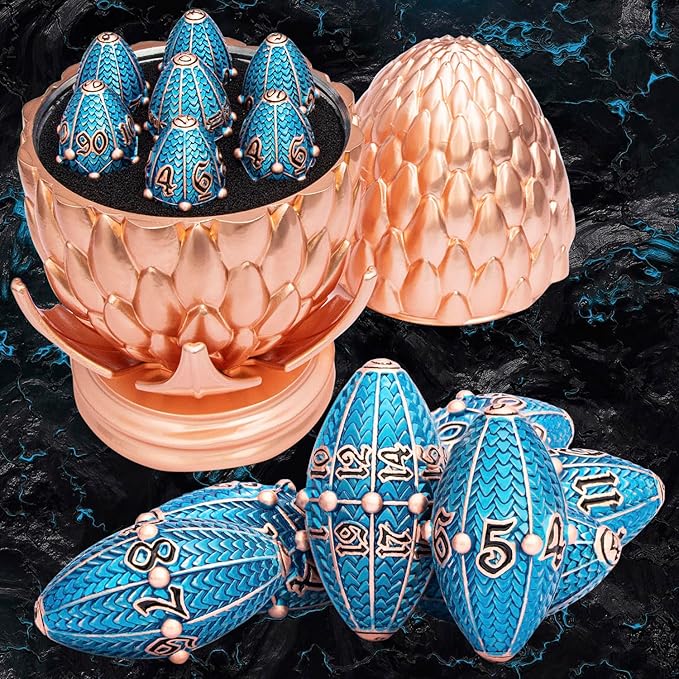 ARUOHHA DND Metal Dice Copper Blue Dragon Egg Dice by ARUOHHA
