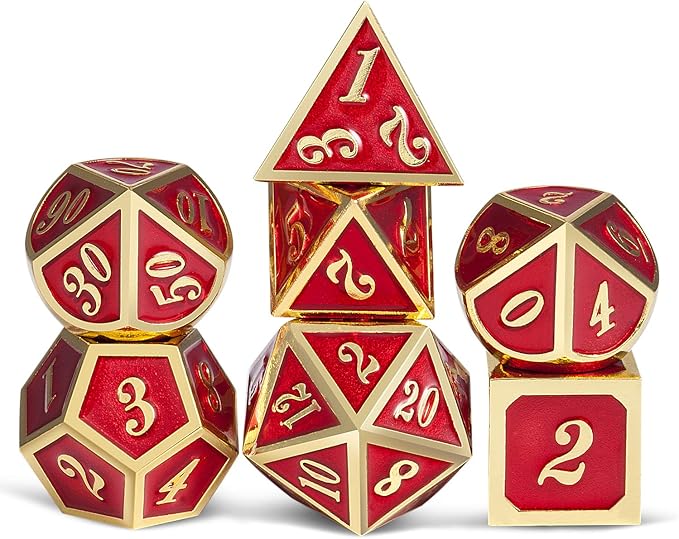 Ruby Red DND Metal Dice, DnDnD 7PCS Metallic D&D Dice Set by DNDND