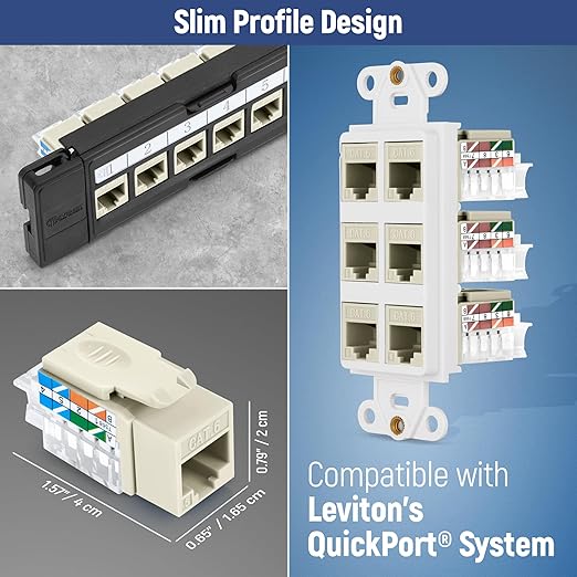 Everest 45° Angled RJ45 Cat6 Keystone Jacks 10-Pack in Ivory - Image 7