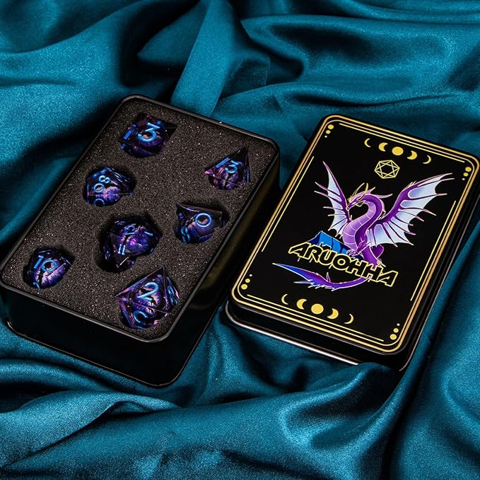 ARUOHHA DND Resin Dice Dragon Eye Dice Liquid Core Purple Sharp Edged Dice Set - Image 7