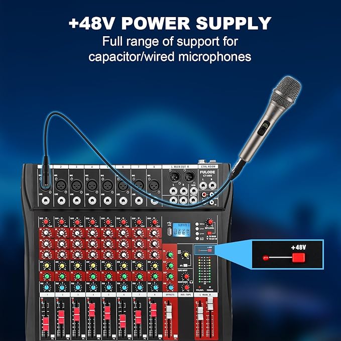 8 Channel Audio Mixer, Professional Music Mixer Board DJ Mixing Console - Image 5