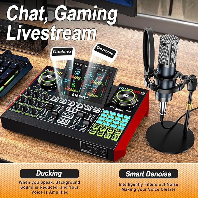 Podcast Equipment Bundle with Live Sound Card Audio Mixer, 3.5mm Condenser - Image 6