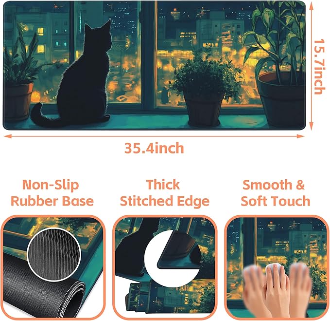 Mouse Pad Large Cat Sitting on The Windowsill Non-Slip Game Desk Mat - Image 3