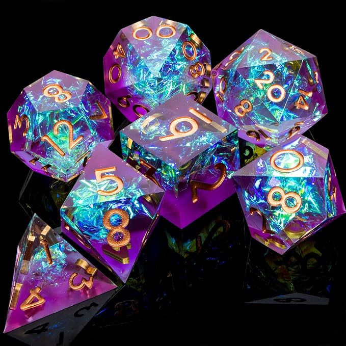 ARUOHHA DND Resin Dice Set 7Pcs Handmade Glitter Inclusions Sharp Edge Dice - Image 4