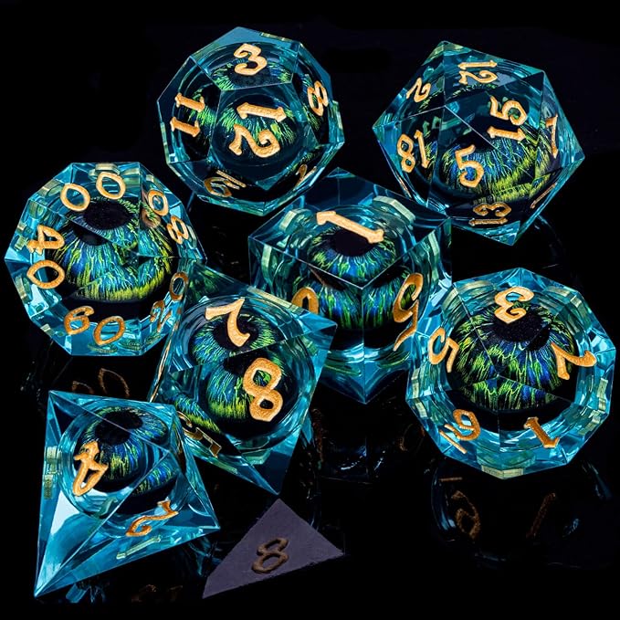 ARUOHHA DND Resin Dice Dragon Eye Dice Liquid Core Red Sharp Edged Dice Set - Image 6