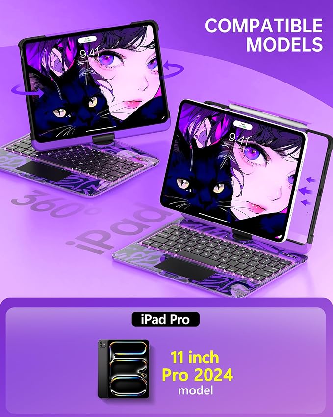 Intermerge Clear Keyboard Case for iPad Pro 11" 2024 Only, 360° Swivel - Image 2
