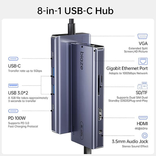 10-in-1 USB C Hub Multiport Adapter, 4K60Hz HDMI & VGA, 100W PD Charging - Image 2