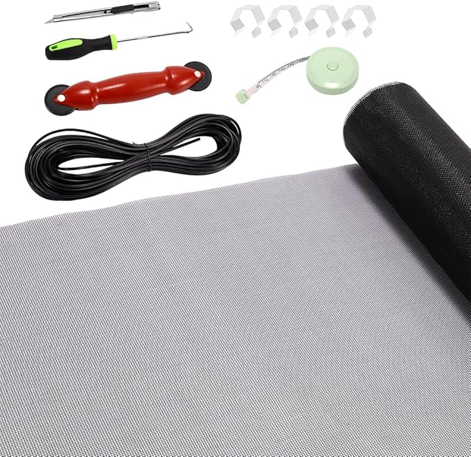 FLYZZZ Windows Screen Door Repair Kit Fiberglass Mesh 48''x118'' Black Window by FLYZZZ
