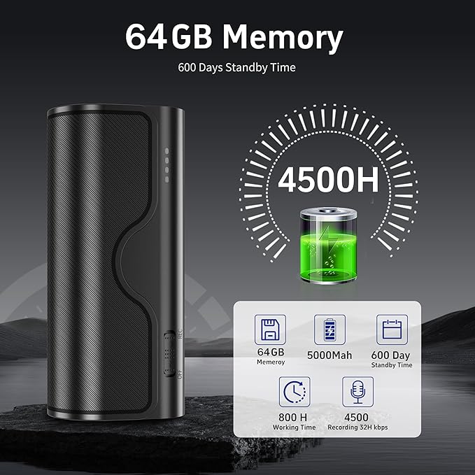 64GB Magnetic Voice Recorder, 800H/35 Days Continuous Recording, Voice - Image 2